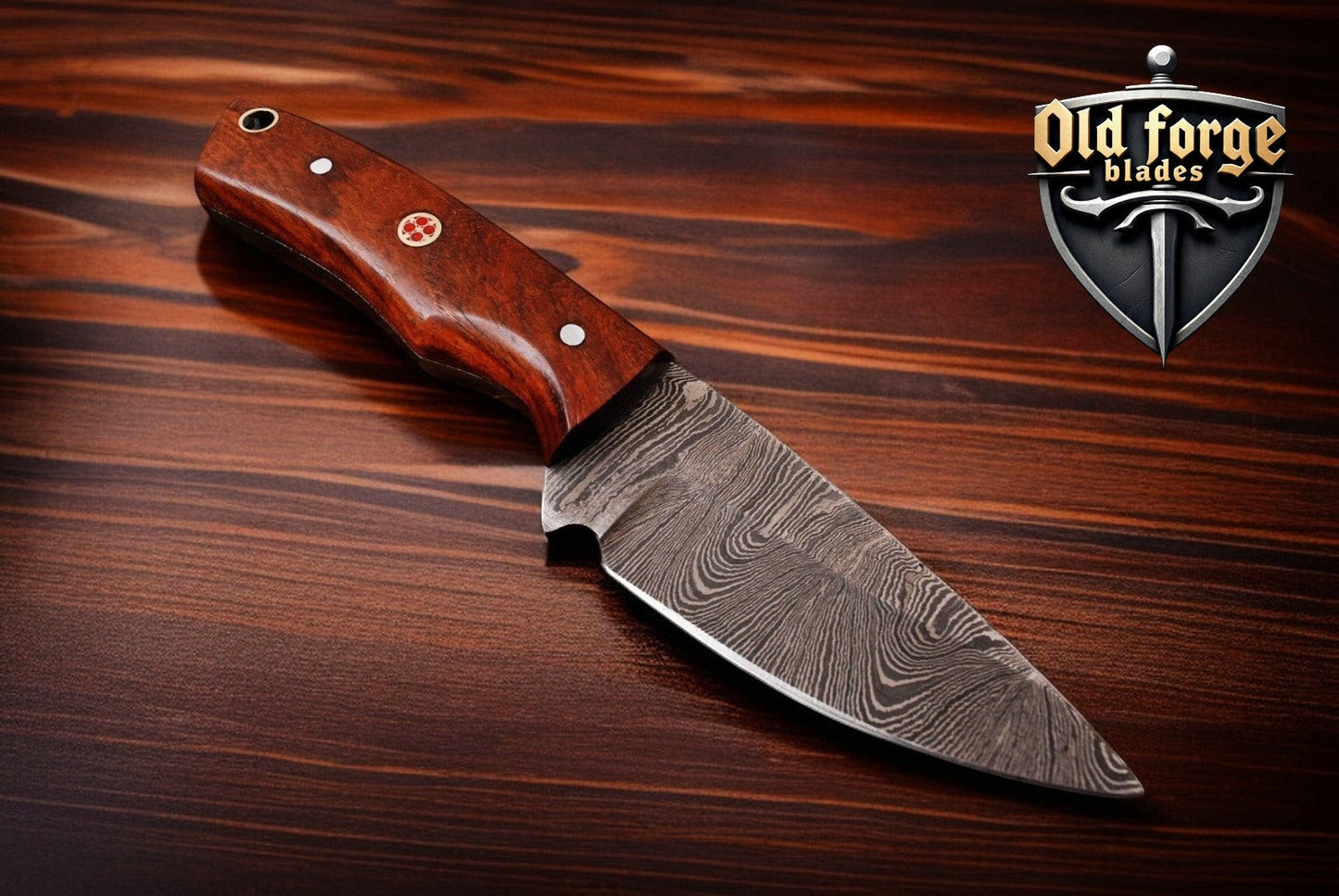 Machete Damascus Handmade Skinning Knife with Wood Handle