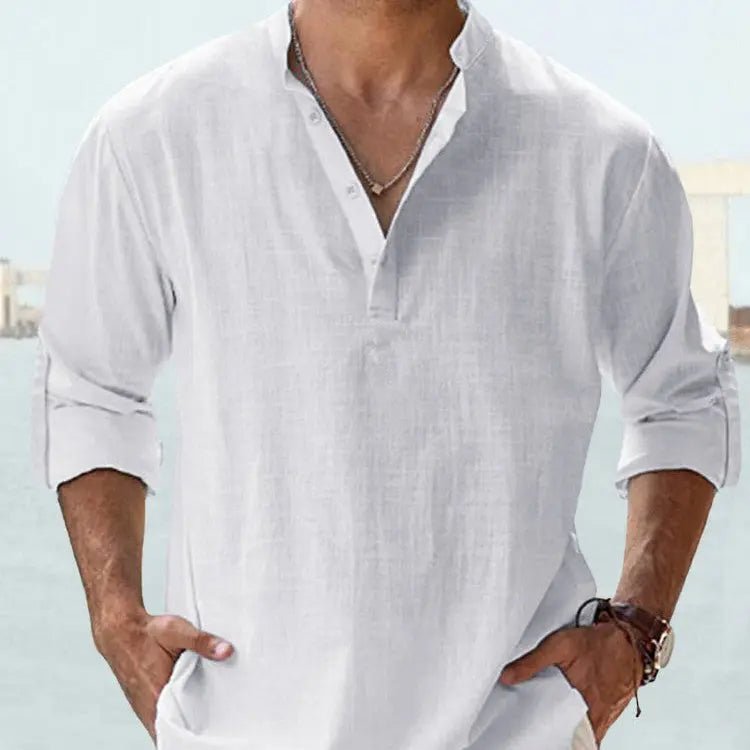 Men's Cotton Linen Long Sleeve Casual Shirt Loose Tops