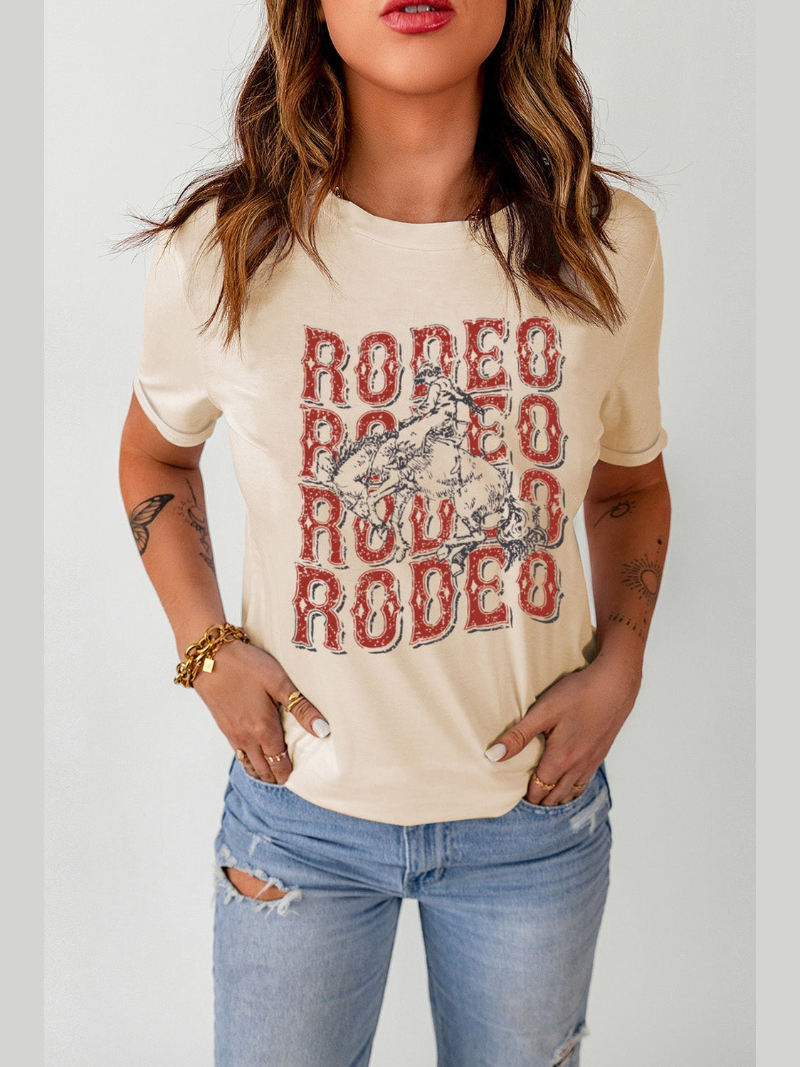 Women Letter Graphic Cuffed Tee Shirt