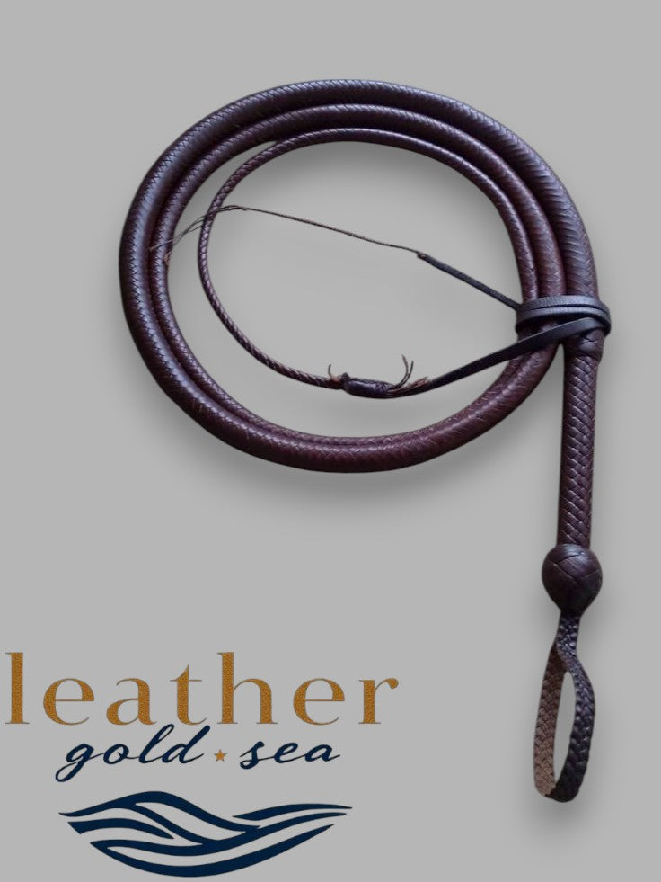 Professional Bull Whip – Handmade Leather, Dark Brown