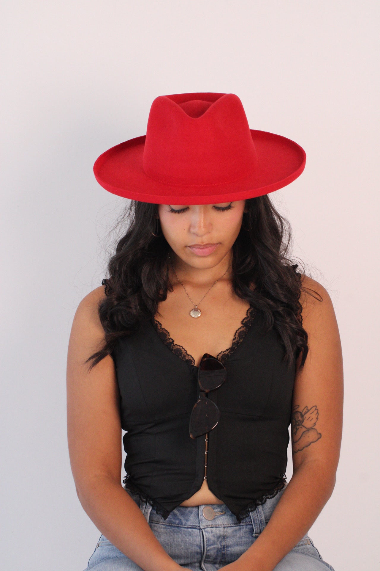 Harper Pencil Brim Hat - Cherry Red