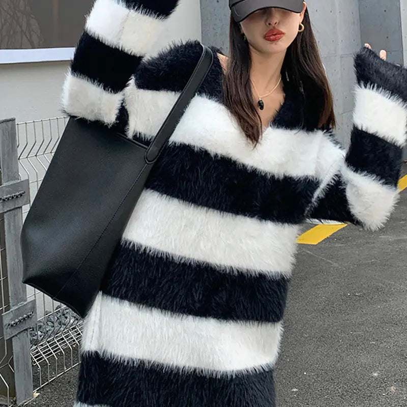 Striped Long Knitted Dress for Women