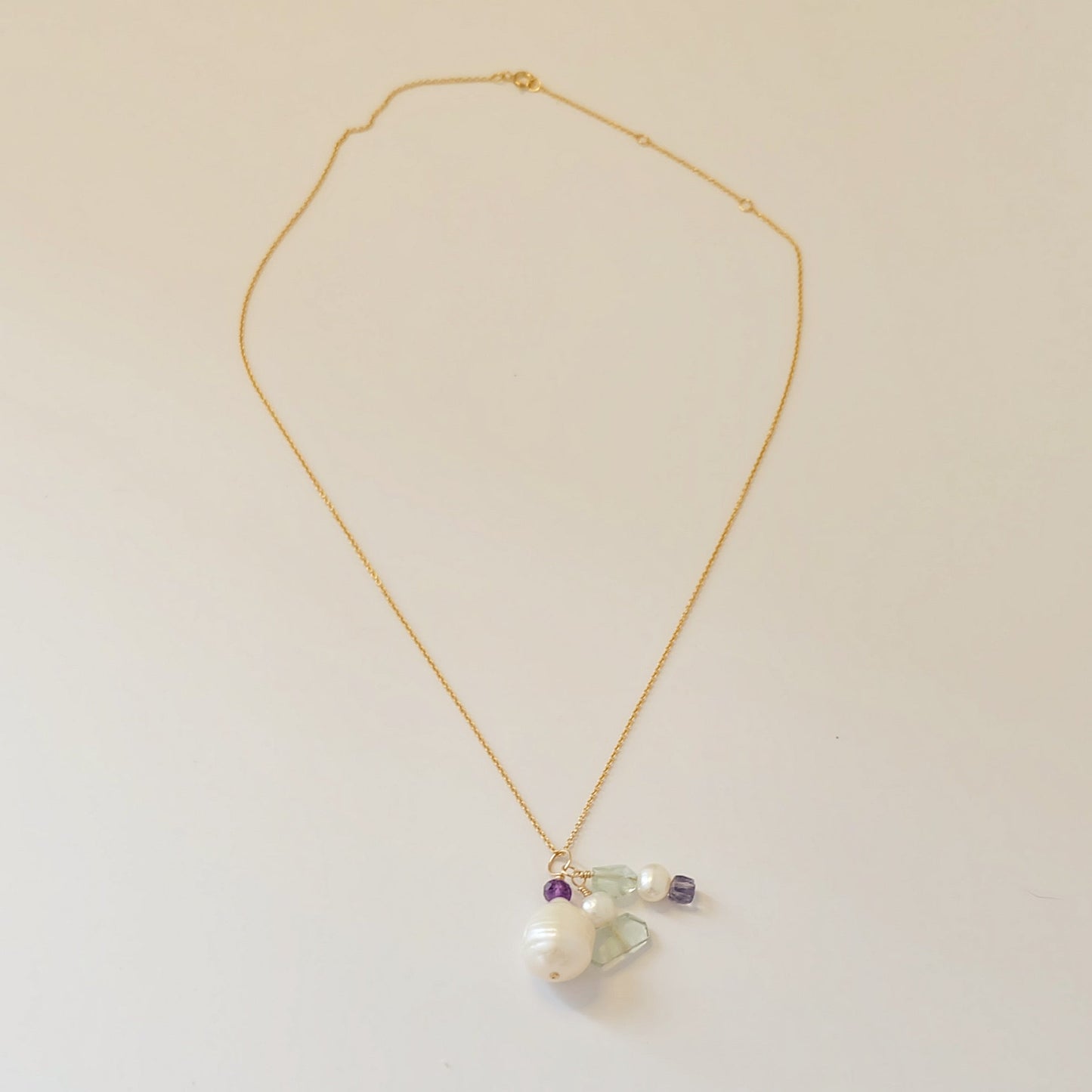 Pearl Amethyst Aquamarine Charm Necklace