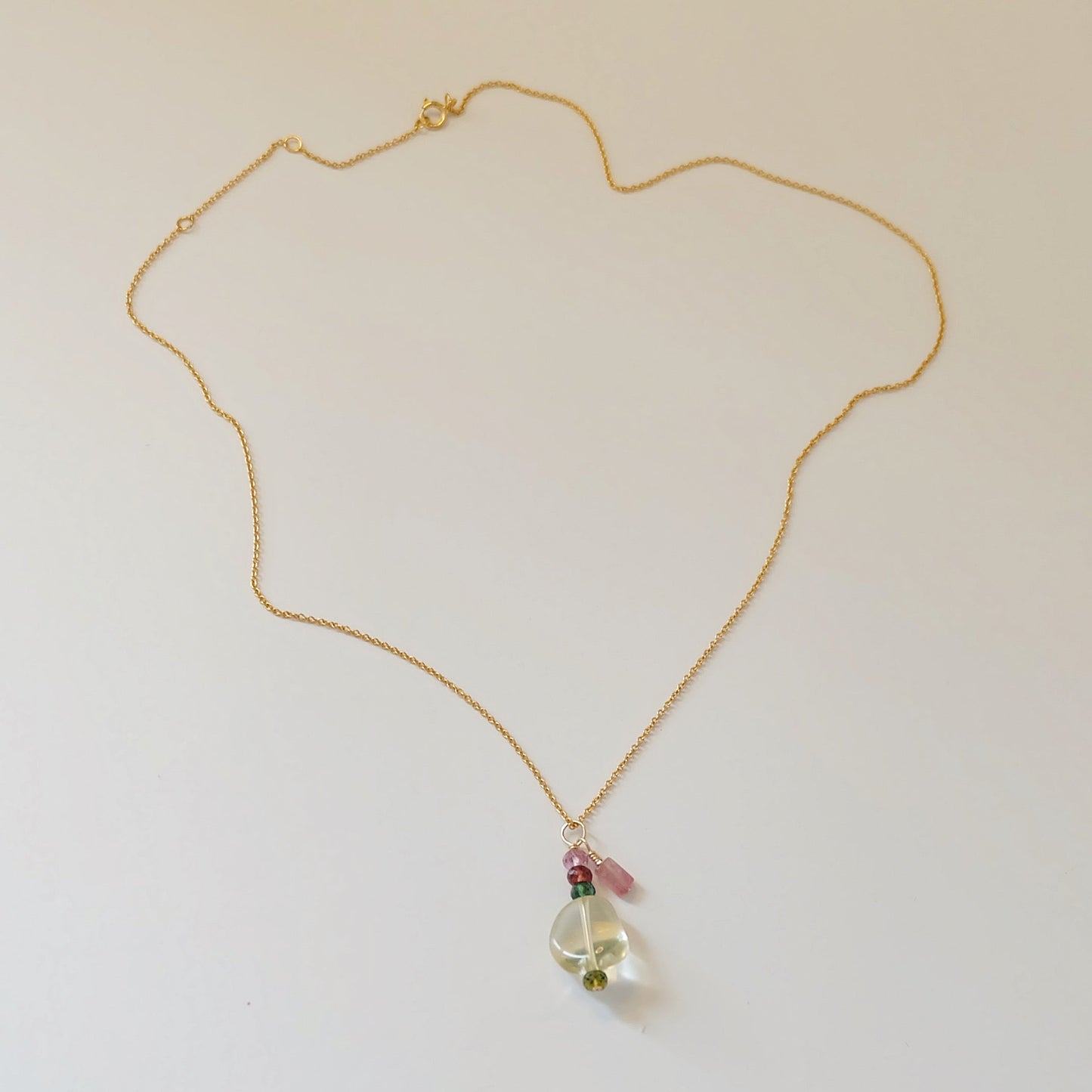 Green Amethyst & Tourmaline Gold Charm Necklace