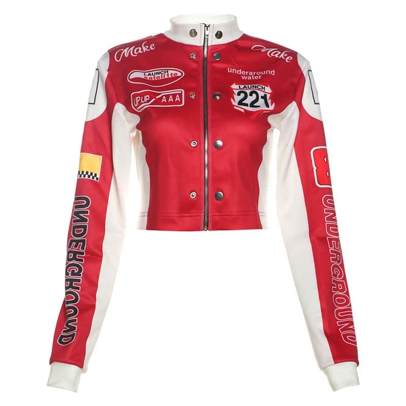 Women's Cropped Printed Long Sleeve Baseball Uniform Coat