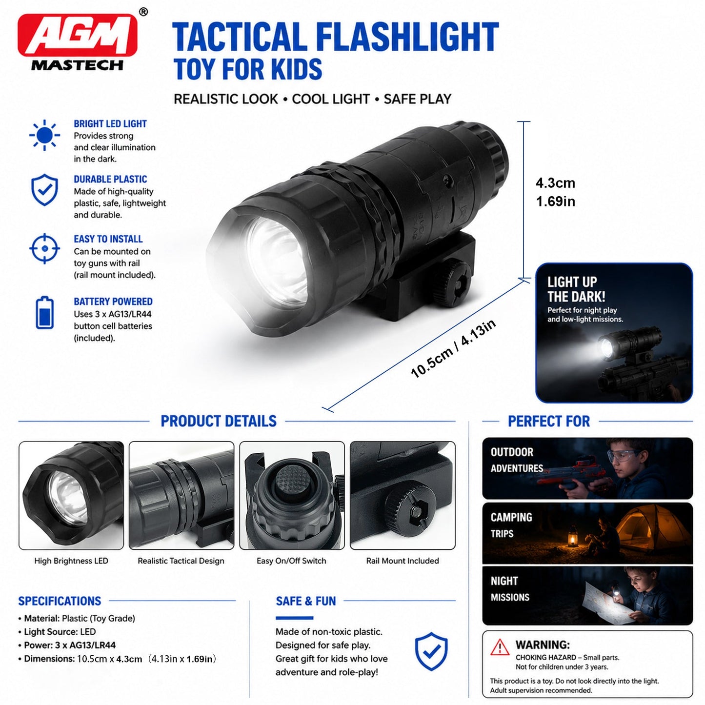 Tactical Flashlight ā Rail-Mount Toy Blaster Accessory for Blasters