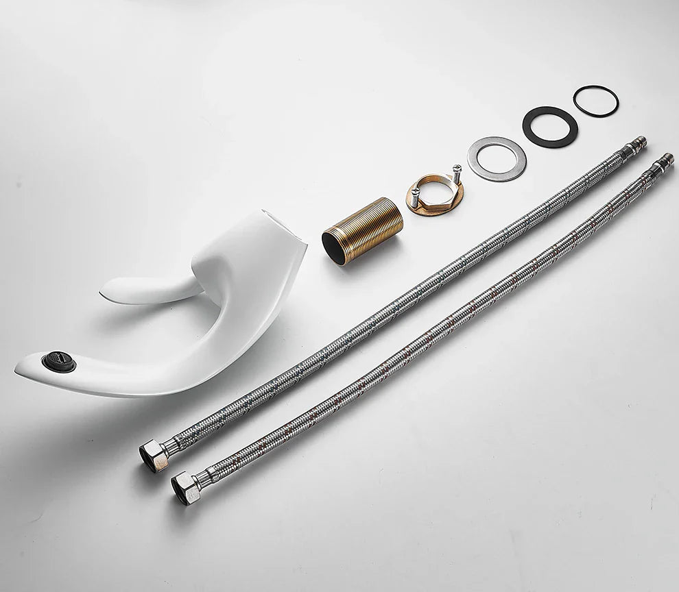 Leaf Silhouette Bathroom Sink Faucet: Modern Single-Handle Design with Essential Accessories & Deck Plate