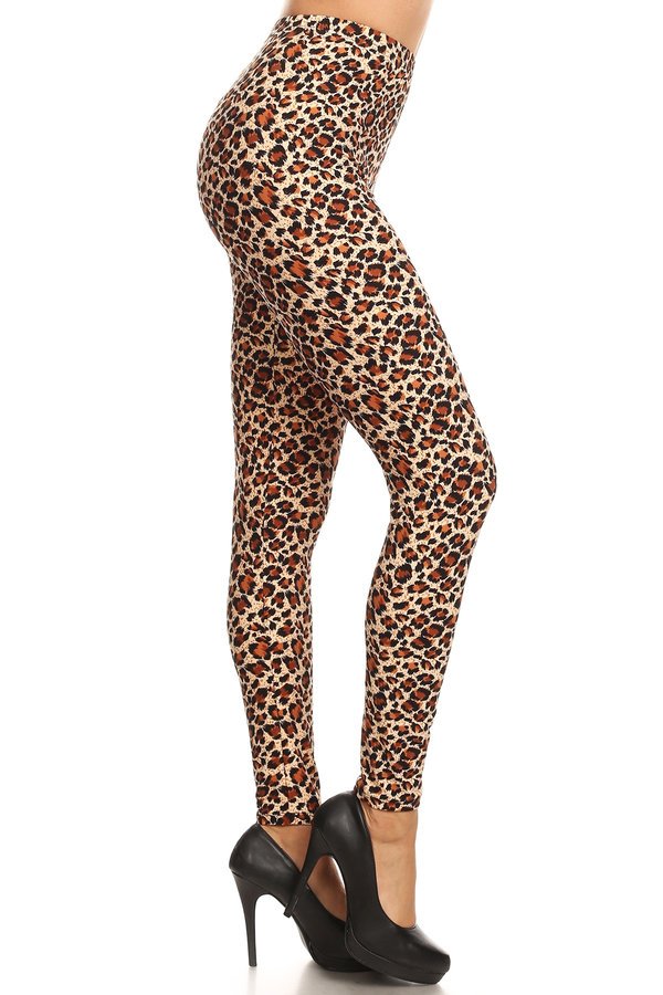 BROWN BLACK LEOPARD PRINT Brushed Ankle ONE SIZE Leggings