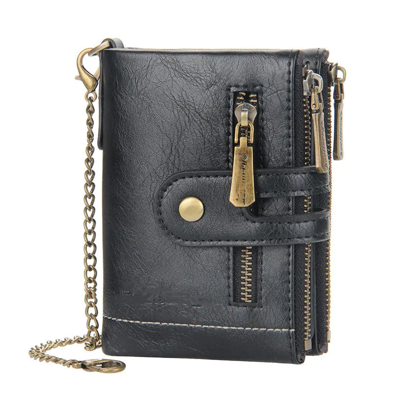 Men's Short Wallet with Double Zippers