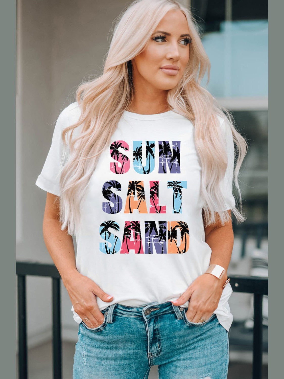 Women Letter Graphic Round Neck Tee
