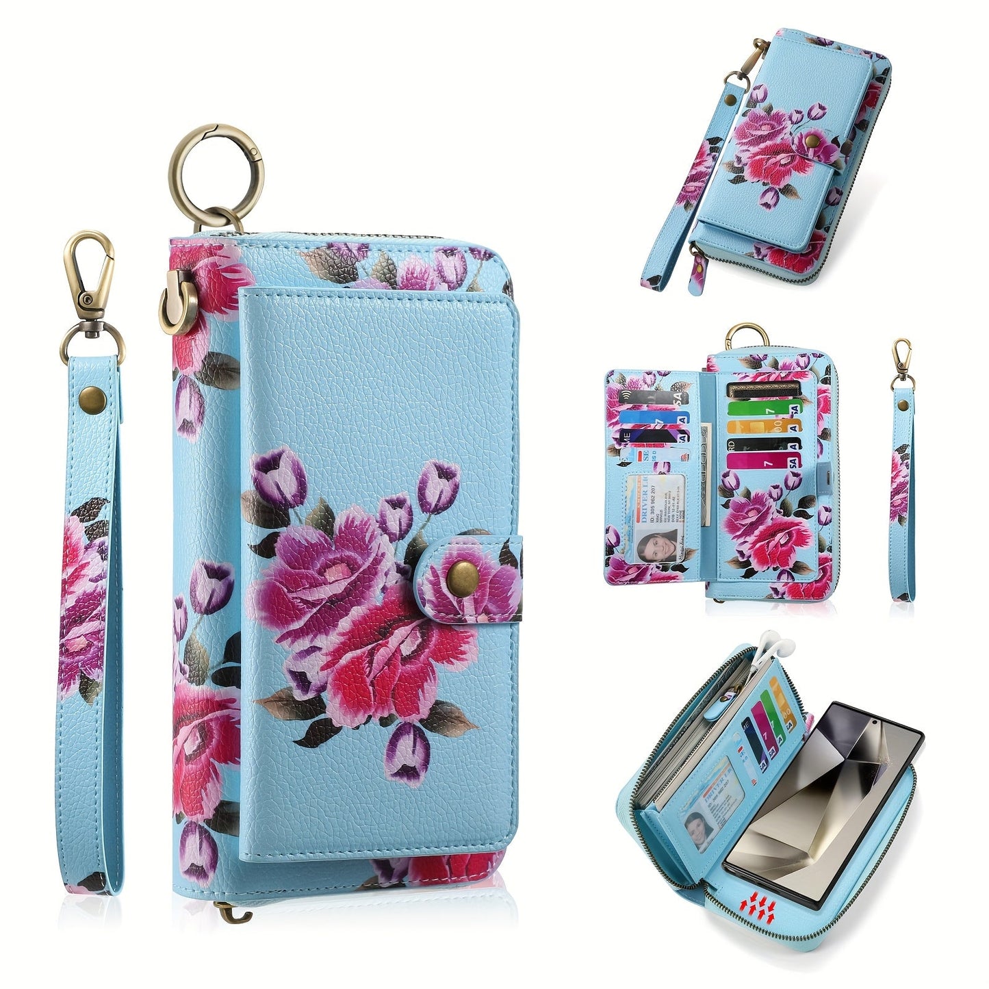 Elegant Floral PU Clutch Chic Zipper Wallet Phone Bag
