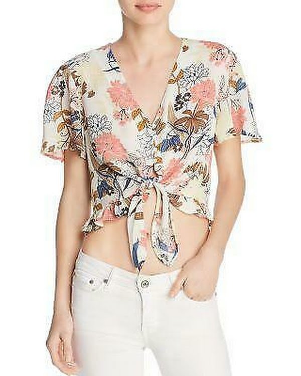 Beltaine Printed Tie-Front Crop Top, Size Medium