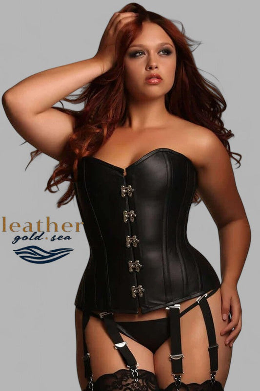 Leather Overbust Corset – Sizes 20–50 - Handcrafted Black leather