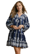 Umgee Tribal Print Dress with Tie Neck