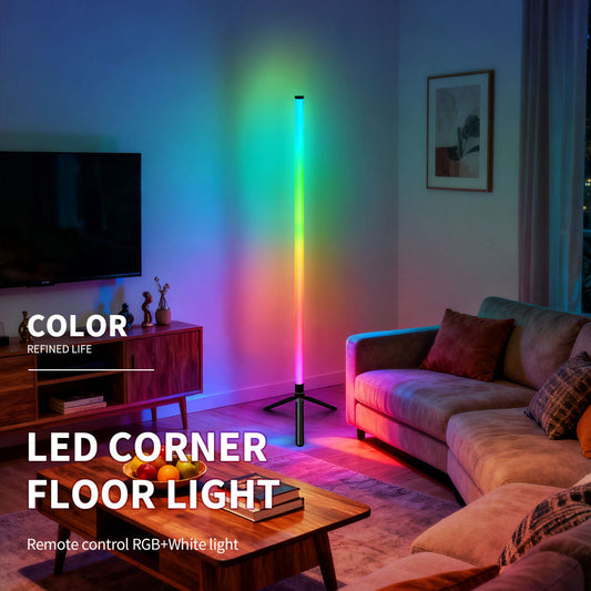 RGB LED Corner Floor Lamp，DIY Floor Lamp with Music Sync, Dynamic Modes,  Remote Control,Standingl Corner Changing Ambience Light, for Living Bedroom Room Gaming Room
