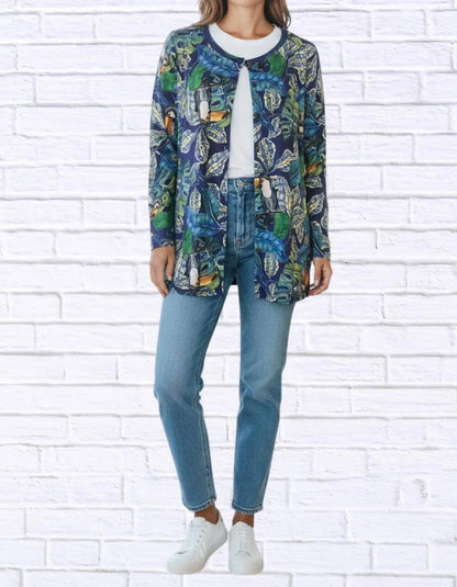 Tropical Print Button-through Knit Cardigan