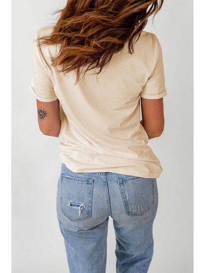 Women Corn Letter Graphic Cuffed Tee Shirt