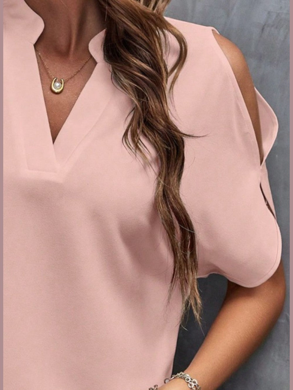 Women Notched Cold Shoulder Blouse