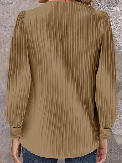 Chic Plus Size V-Neck Blouse Decorative Buttons Glossy  Top