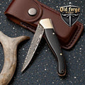 Handmade Damascus Tactical Pocket Knife – Horn Handle Back Lock
