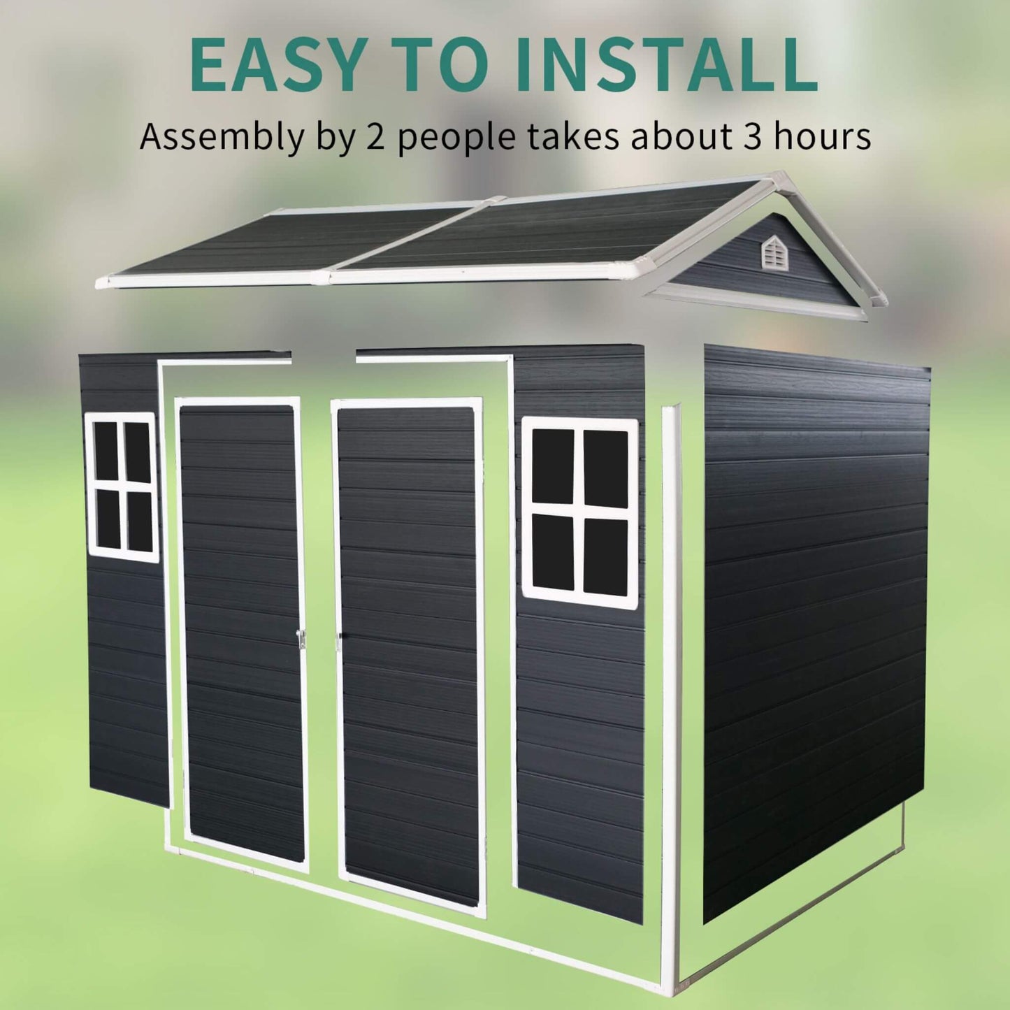 [06X08FT] Alora Outdoor Resin Patio Garden Shed With Floor, 2 Windows, And Lockable Doors (SAK54953)