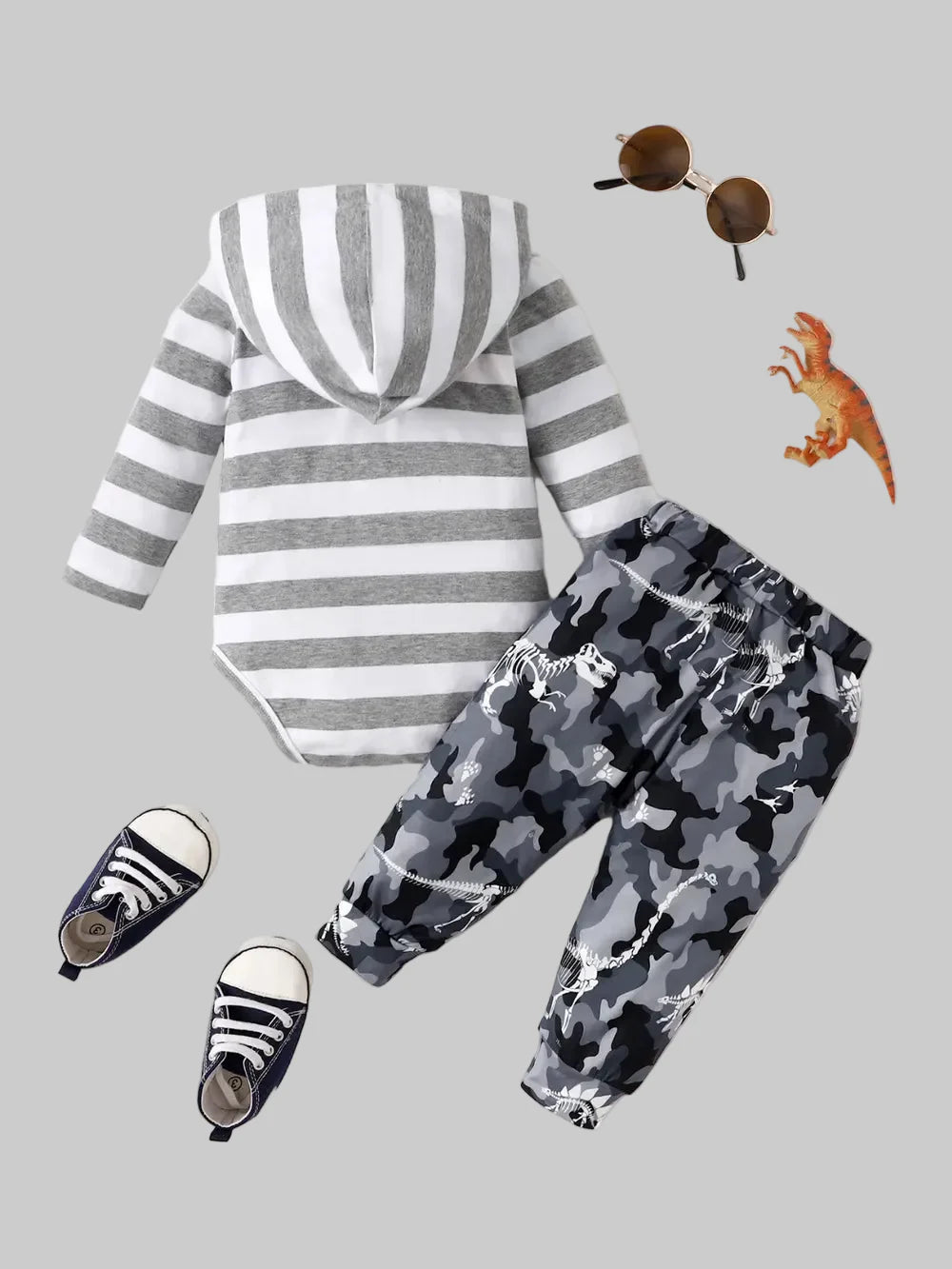 Baby and Toddler Girls Striped Hooded Bodysuit and Camouflage Pants Set