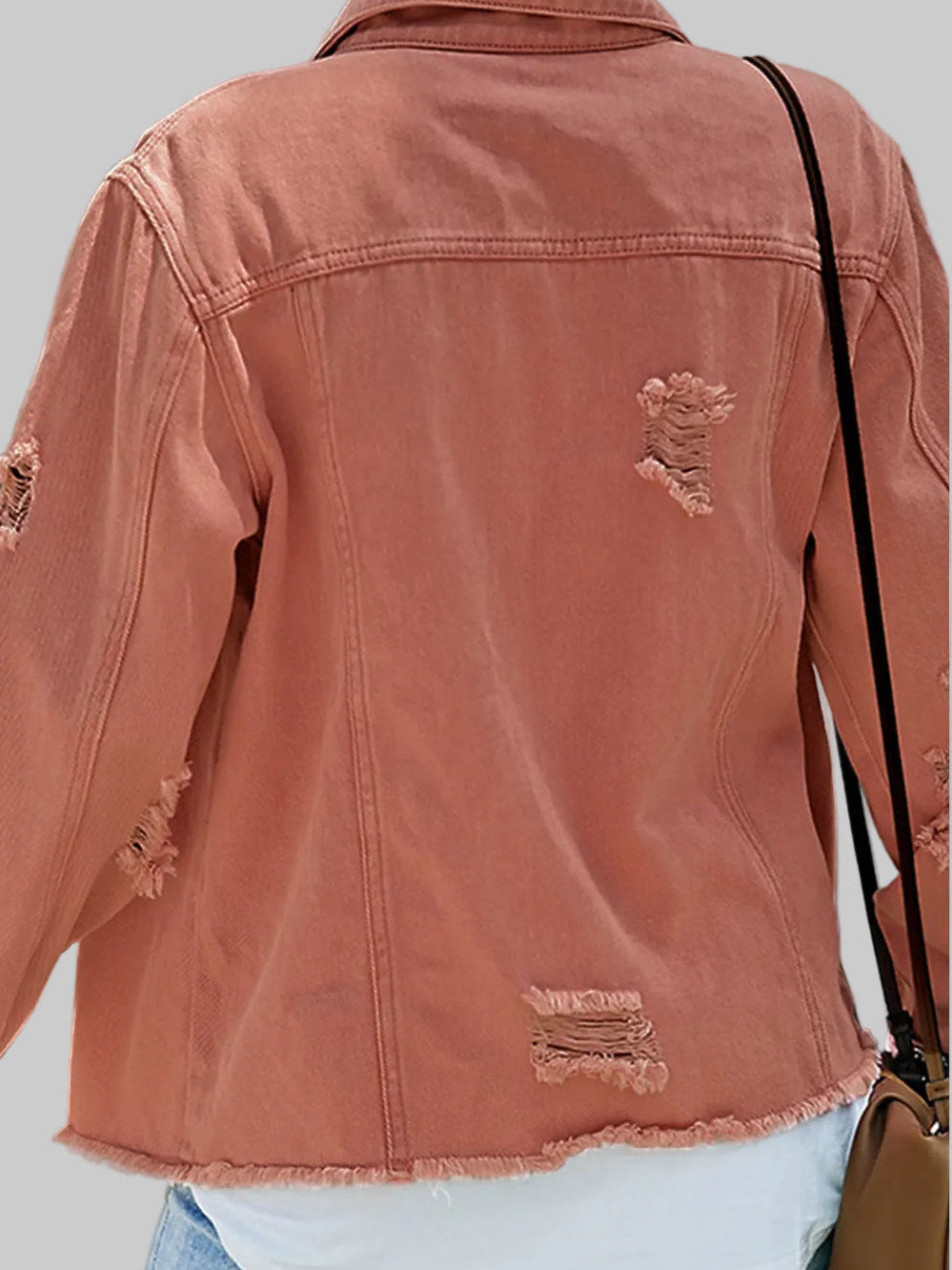 Distressed Raw Hem Denim Jacket