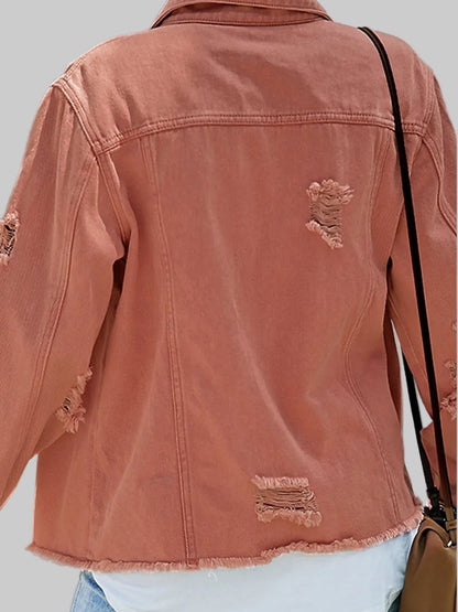 Distressed Raw Hem Denim Jacket