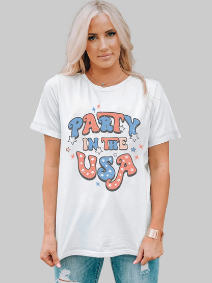 Women Letter Graphic Round Neck Short Sleeve T-Shirt