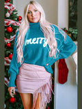 Women Double Take Full Size Merry Christmas Turtleneck Long Sleeve Sweater
