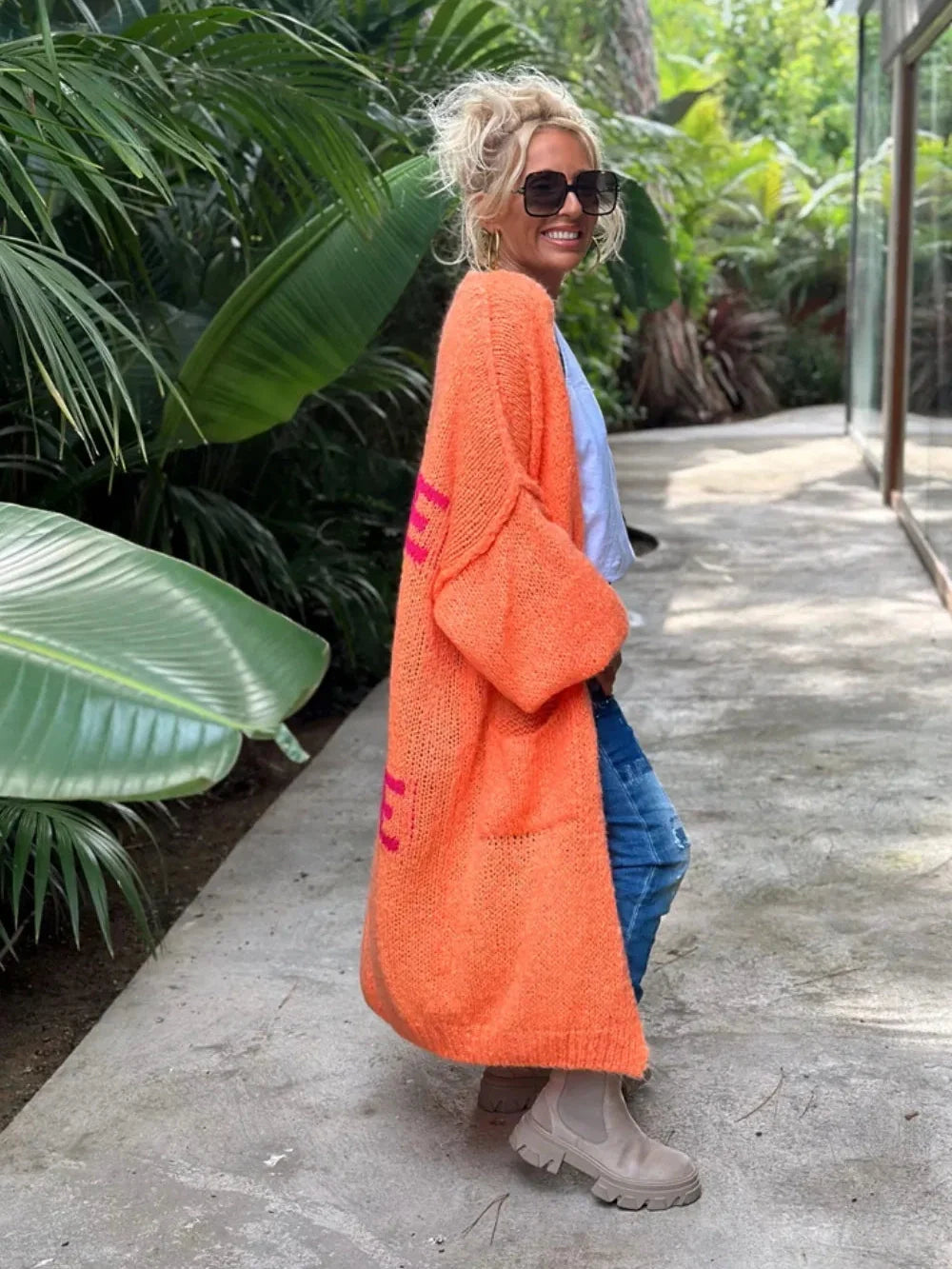 Letter Dropped Shoulder Long Sleeve Cardigan