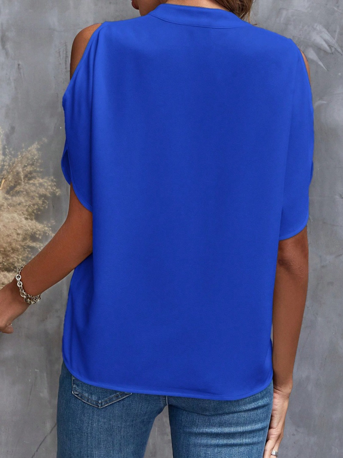 Women Notched Cold Shoulder Blouse
