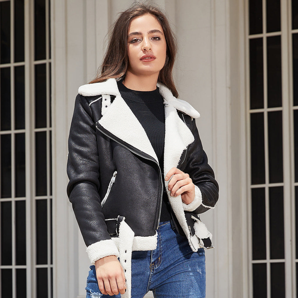 Women's Belt Turn-down Collar Coat