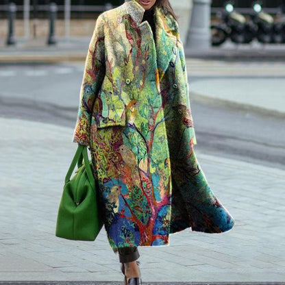 Women's Color Matching Plaid Long-sleeved Coat