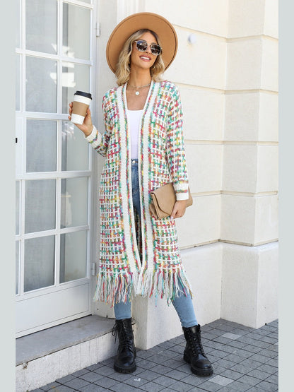 Women Open Front Fringe Hem Cardigan Sweater