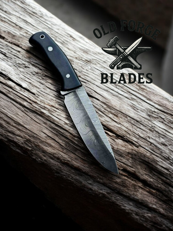 Handmade Damascus Knife with Black Micarta Handle – 10 Inch