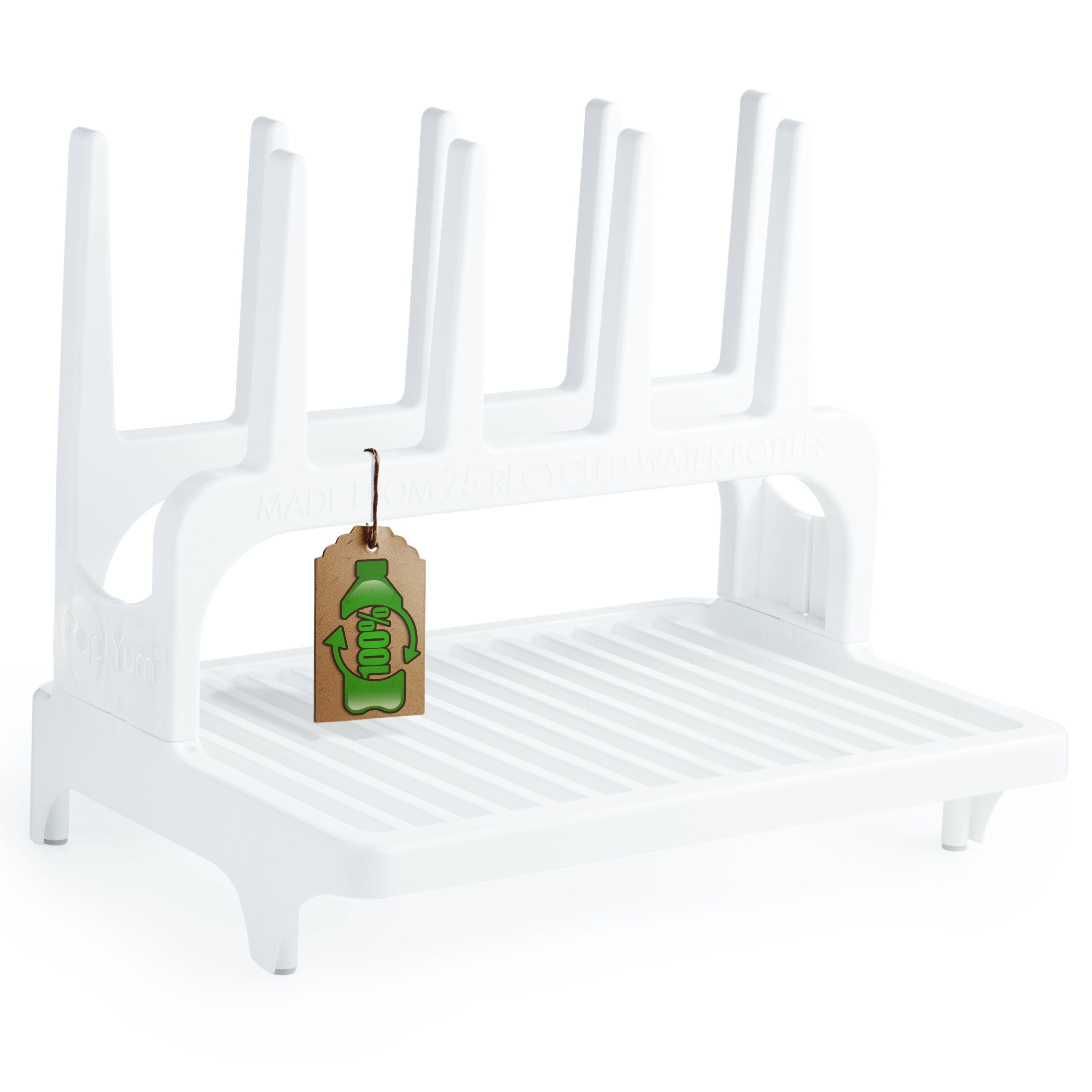 PopYum Glacier White Space Saving Drying Rack from 100% Recycled Bottles, countertop for Baby Bottles, Plastic Bags, Cups, Glass, tumblers, Compact