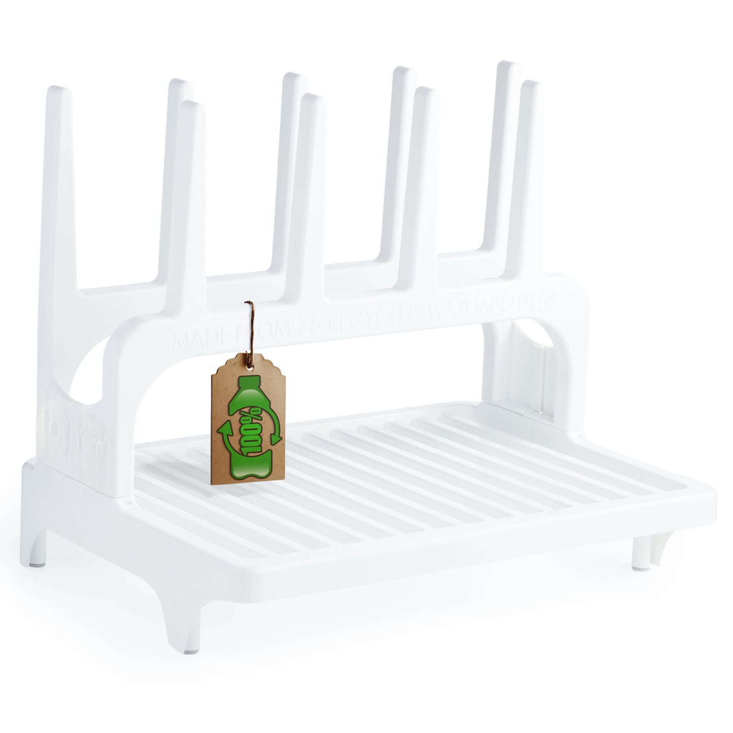PopYum Glacier White Space Saving Drying Rack from 100% Recycled Bottles, countertop for Baby Bottles, Plastic Bags, Cups, Glass, tumblers, Compact