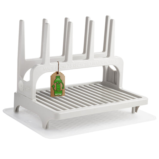 PopYum Seattle Gray Drying Rack from 100% Recycled Bottles with Silicone Drying Mat, countertop for Baby Bottle, Plastic Bags, Cups, Compact