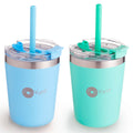 PopYum 9oz Insulated Stainless Steel Kids’ Cups with Lid and Straw, 2-Pack, Blue & Green, stackable, sippy, baby, child, toddler, tumbler