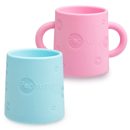 PopYum Silicone Training Cup 2-Pack for Baby and Toddler, handles, BPA Free, self feeding training, tumbler (orchid pink and sky blue)