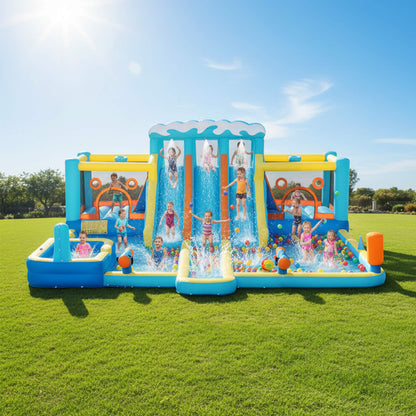 10-in-1 Inflatable Water Slide Bounce House With Blower (SAK26370)