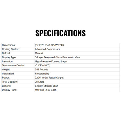 10-Pan 220V Commercial Gelato Display Freezer With LED Lighting (SAK59302)