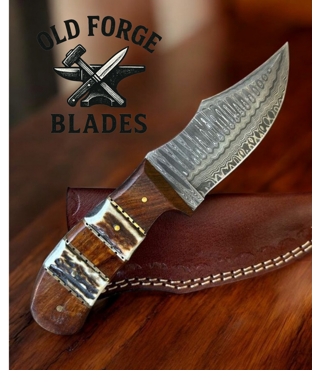 Handmade Demascus Blade Knife with Stag Horn Handle