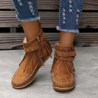 Women's Winter Ankle Boots with Rivet Tassel Detail