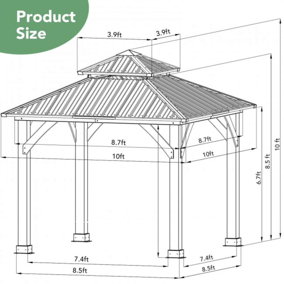 [10X10FT] Premium Outdoor Patio Hardtop Gazebo With Double Steel Roof (SAK01291)