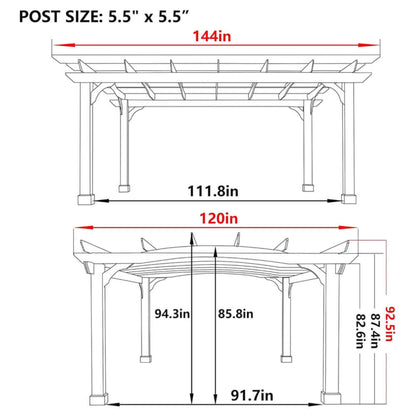 [10X12FT] Alora Premium Outdoor All-Season Backyard Patio Cedar Wood Gazebo Pergola With Arched Roof (SAK42915)