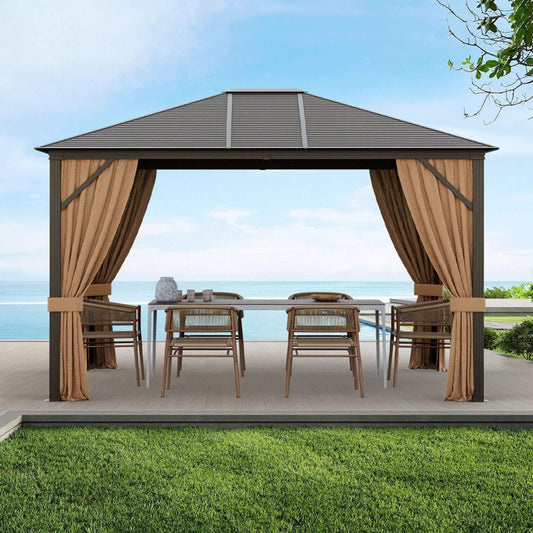 [10X12FT] Alora Premium Outdoor Hardtop Patio Gazebo With Galvanized Steel Top & Aluminum Frame (SAK74065)