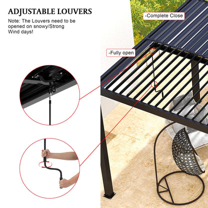 [10X19FT] Alora Premium Powder-Coated Aluminum Pergola With Adjustable Louvers (SAK78345)