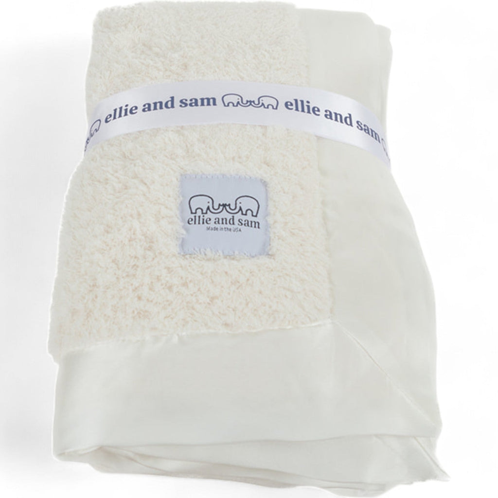 Classic Chenille Baby Blanket with Satin Trim - Ivory